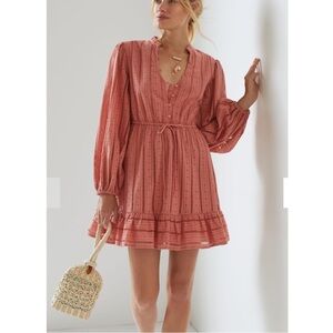Anthropologie Forever That Girl Eyelet Cotton Long Sleeve Mini Dress Medium
